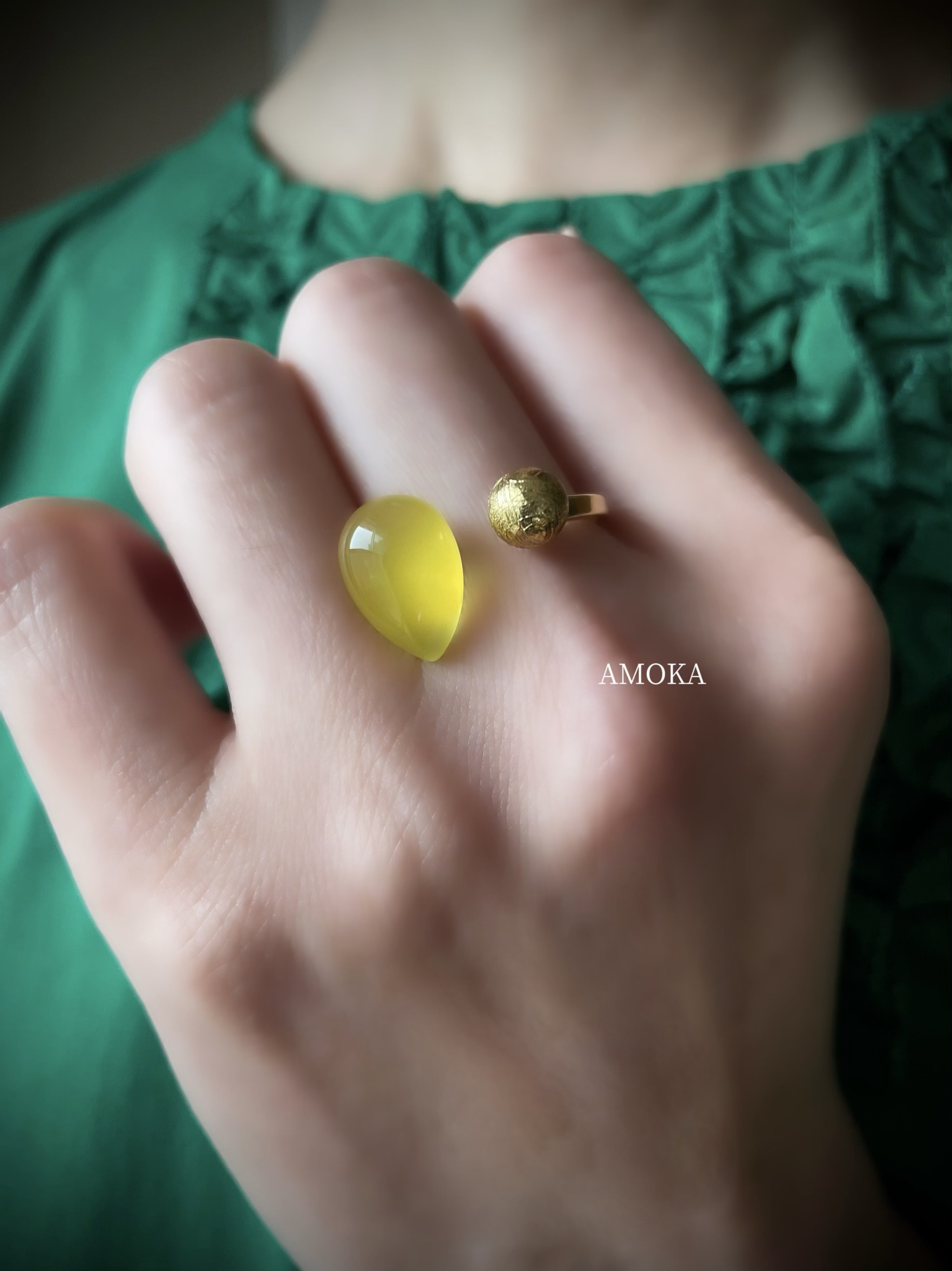 〈数量限定〉【黄色×ゴールド】ハニーカラーカルセドニー×   メテオライト　春色