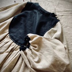 ハンドメイド リネン スタンドカラー ヨーク切替 パイピング くるみ  