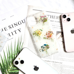フォーシーズンズ～かすみ草のブーケ押し花スマホケース iPhone15Android Galaxy Xperia 全機種 7枚目の画像