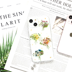 フォーシーズンズ～かすみ草のブーケ押し花スマホケース iPhone15Android Galaxy Xperia 全機種 1枚目の画像