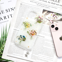フォーシーズンズ～かすみ草のブーケ押し花スマホケース iPhone15Android Galaxy Xperia 全機種 8枚目の画像