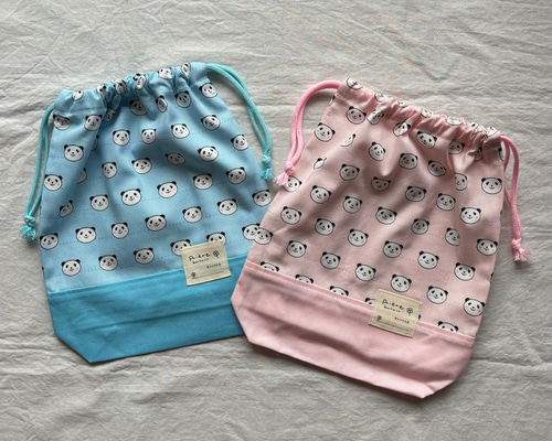 体操服袋 お着替え袋 縦32×横25cm 幼稚園 保育園 パンダ ピンク ブルー