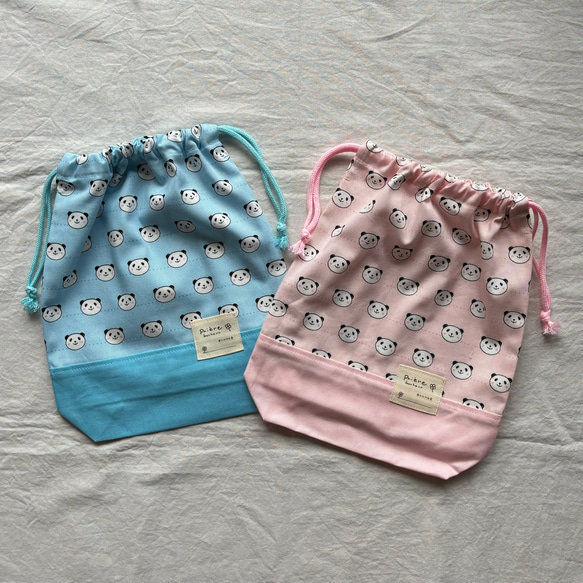 体操服袋 お着替え袋 縦32×横25cm 幼稚園 保育園 パンダ ピンク ブルー