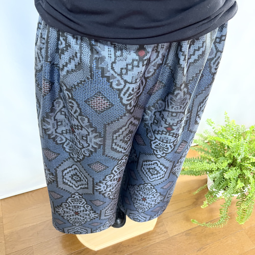 大島紬＊青菱柄ワイドパンツ＋ストール＊裏地付き＊着物リメイク