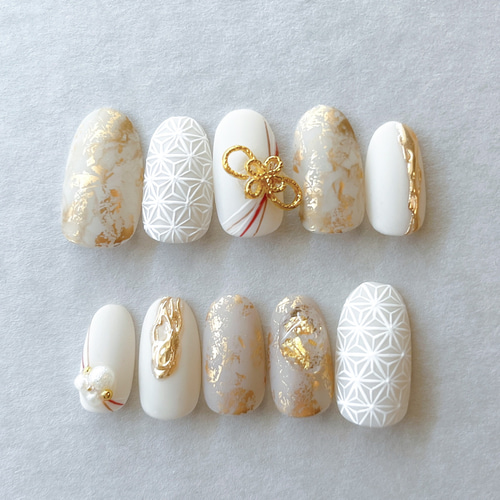 白無垢の美を纏う水引ネイルチップ】和装ブライダル/成人式