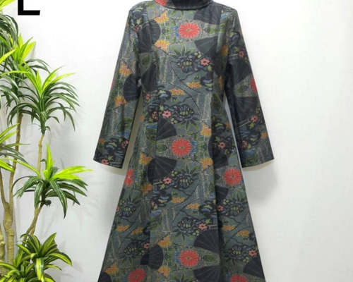着物リメイク ワンピース 花柄 2WAY Aライン ロールカラー