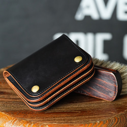 ショート トラッカーウォレット / Short Tracker Wallet < 茶芯ブラックレザー > 1枚目の画像