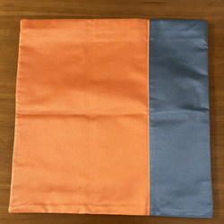 帯リメイク／クッションカバー1枚／45×45cm ／ブルー×橙 3枚目の画像