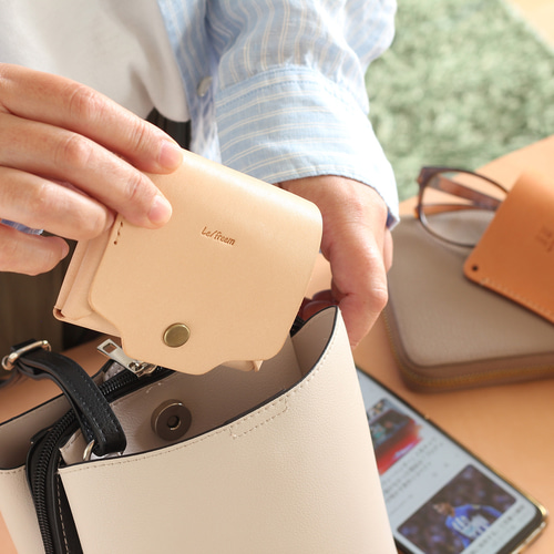 お札が折れない 可愛い二つ折り財布 LF-021 ヌメ革ALL レザー財布 ミニ