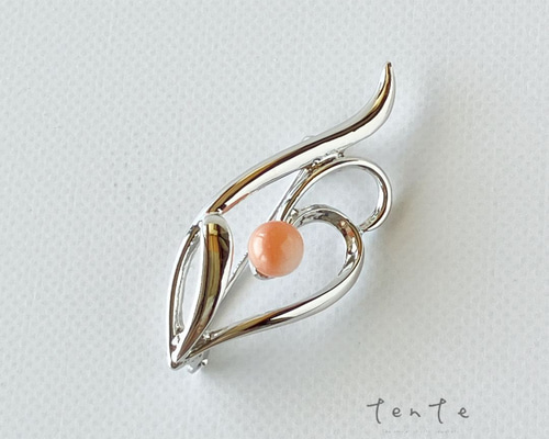 ぴんく珊瑚】シンプルモチーフブローチ p042 ブローチ 宝石珊瑚