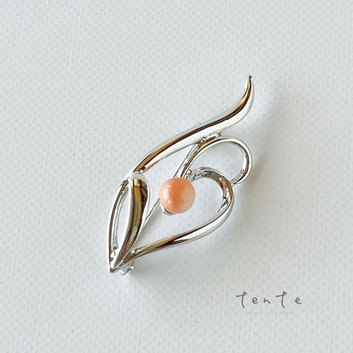 ぴんく珊瑚】シンプルモチーフブローチ p042 ブローチ 宝石珊瑚