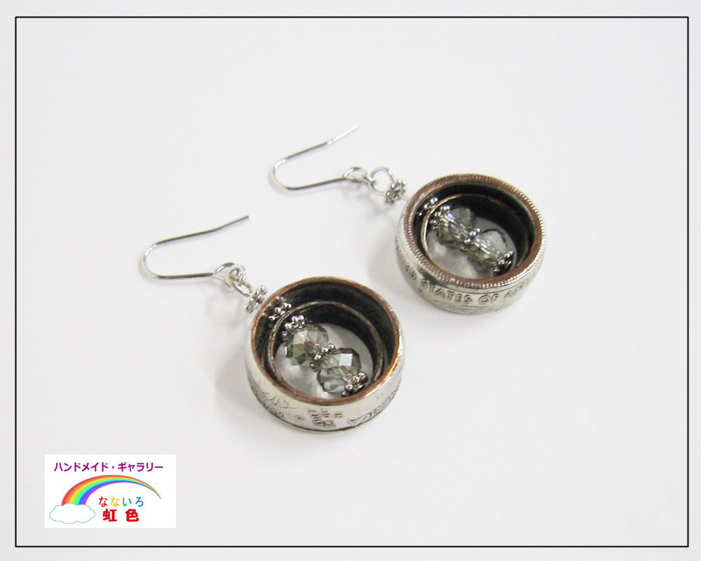 コインのピアス・2重リング（シルバーカラー）