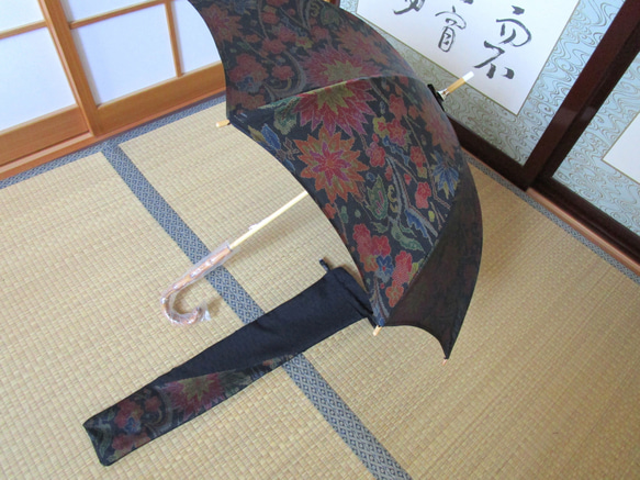 大島紬の着物から日傘（傘袋付き） 12枚目の画像
