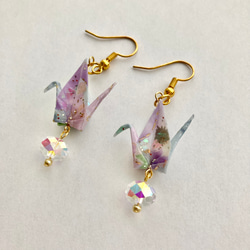 折り鶴 フックピアス 樹脂 ノンホールピアス イヤリング レジン