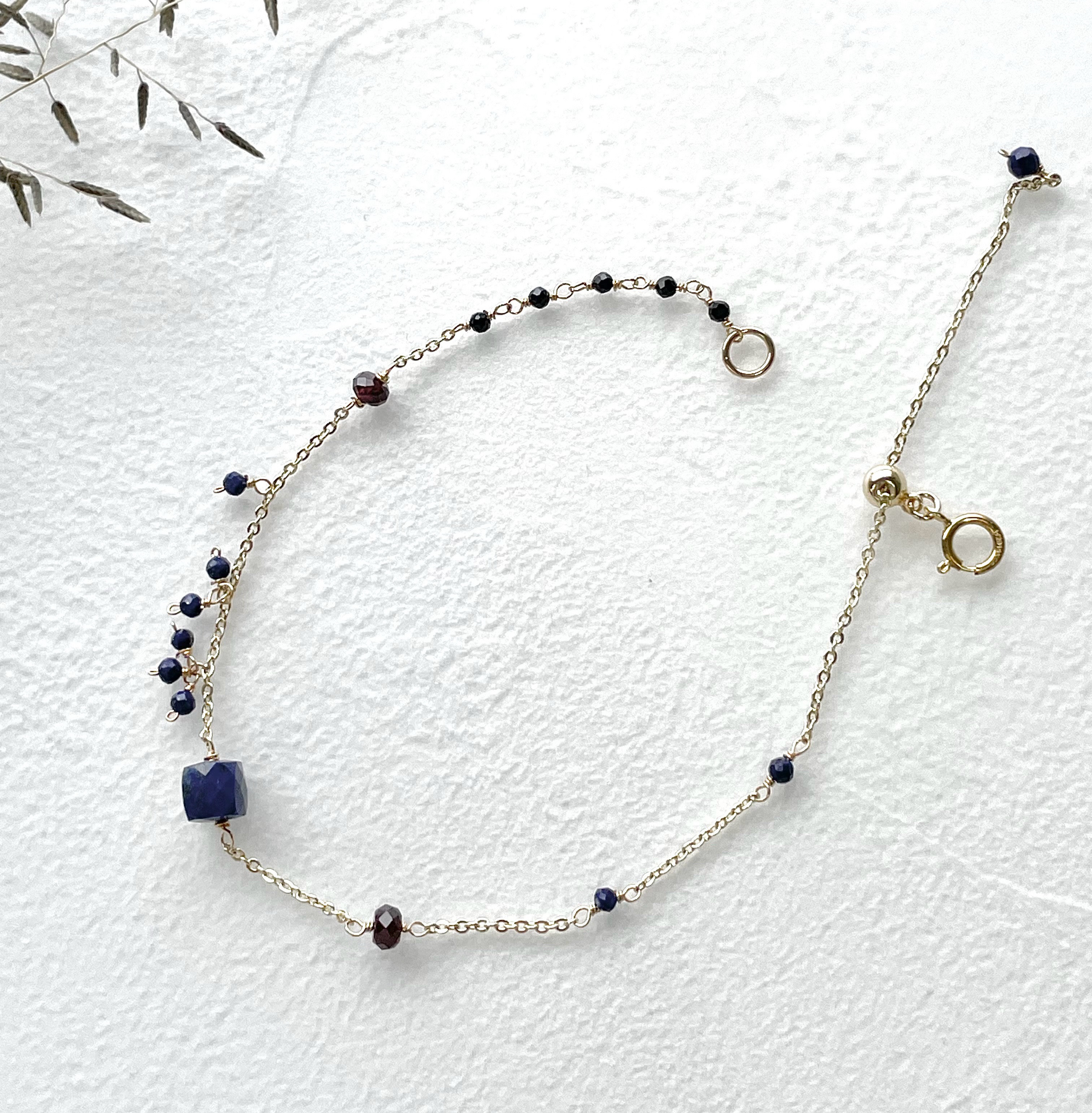 ブレスレット　ブルー　青　ラピスラズリ　12月誕生石　天然石　14kgf ギフト