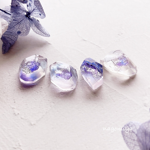 紫陽花ハンドメイド2024 】紫陽花 パープル 琥珀糖 ピアス イヤリング 