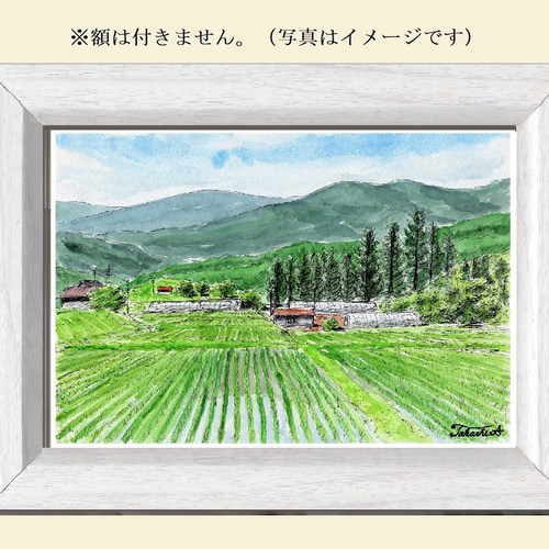 原画一点物 「田植えが終わった田舎の初夏」 ＜ペンスケッチ＋透明水彩