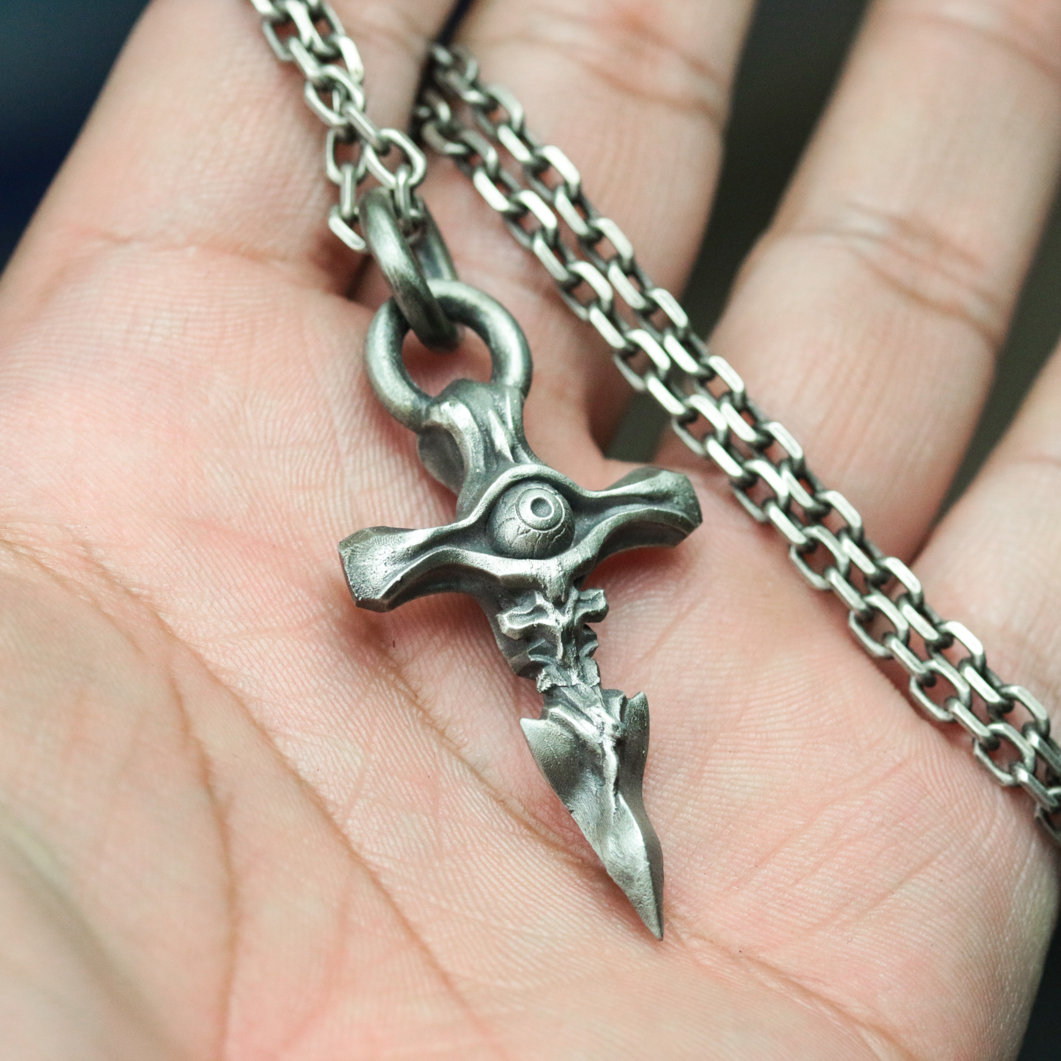 スパイン アイボール 925 シルバー ペンダント ネックレス - クロス スケルトン ネックレス - 邪眼