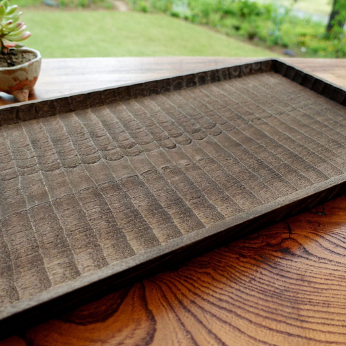 我谷盆 栗 42×26×3cm 栗渋染め お盆 トレイ 木地盆 折敷 お盆