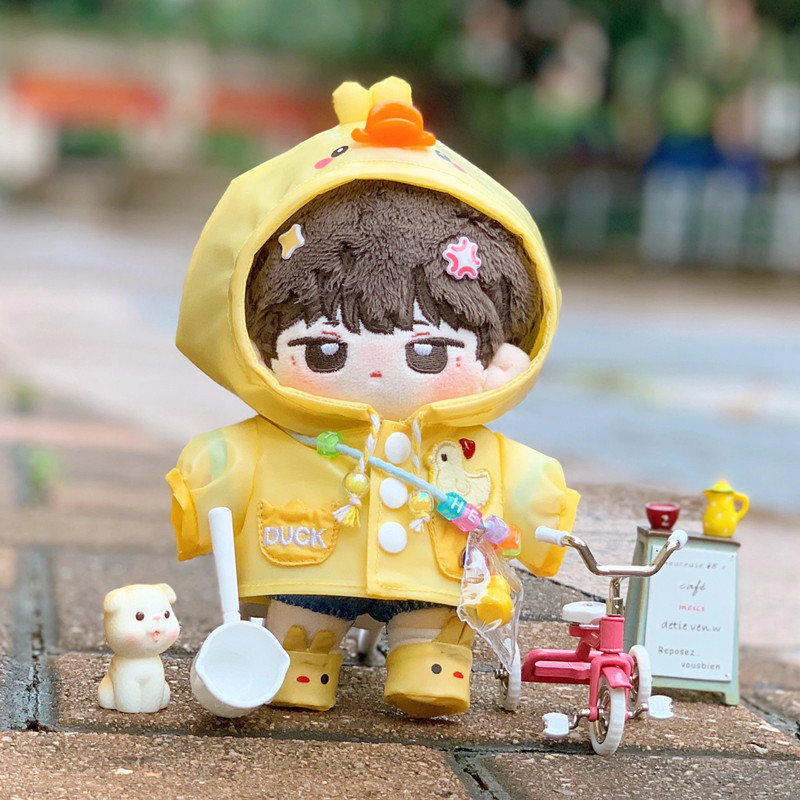 15/20cm着せ替えぬいぐるみ服 アヒル雨着セット 着せ替え人形 ぬいぐるみ ぬい服 傘付き可能 レインコート