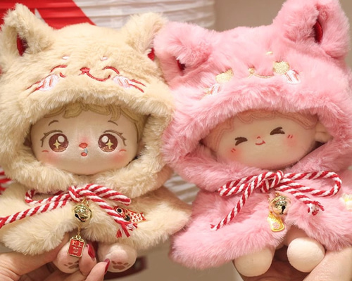 えり様　ぬい服　ハンドメイド　メイド　10cm ピンク　猫耳　猫　赤 20cm着せ替えぬいぐるみ服 招き猫マント 4色 着せ替え人形 ぬいぐるみ