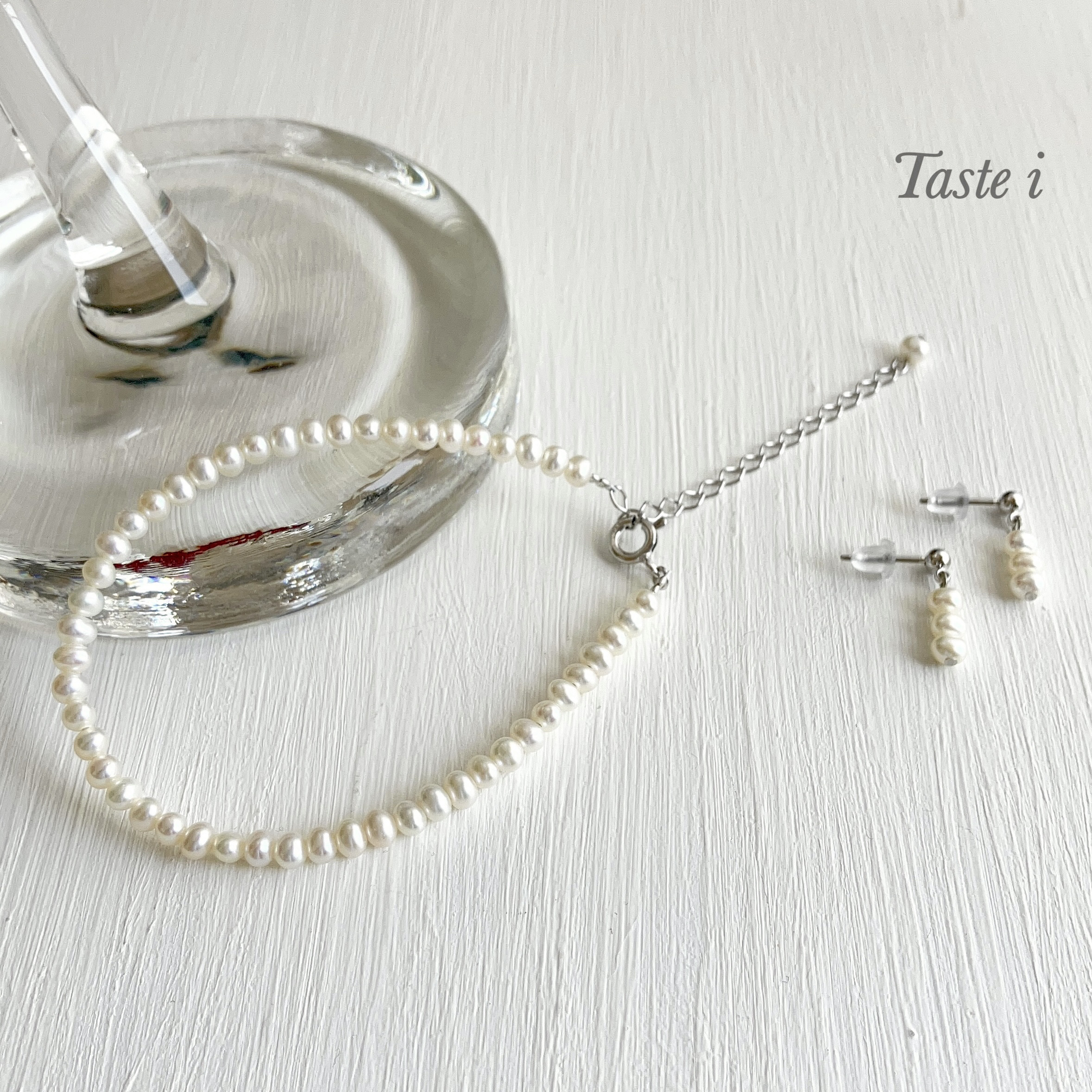 ♪再入荷♪【大人テイスト】淡水ポテト型パール3.5ミリのブレスレットと3pピアスのセット〔40012〕