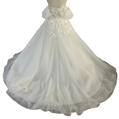 可愛い ウェディングドレス 2way×オフショルダー 小花 取り外し袖 贅沢  