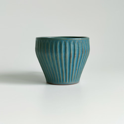 ターコイズブルー シノギカップ マグカップ プリーツマグ コーヒーカップ 小さめ 青 2枚目の画像