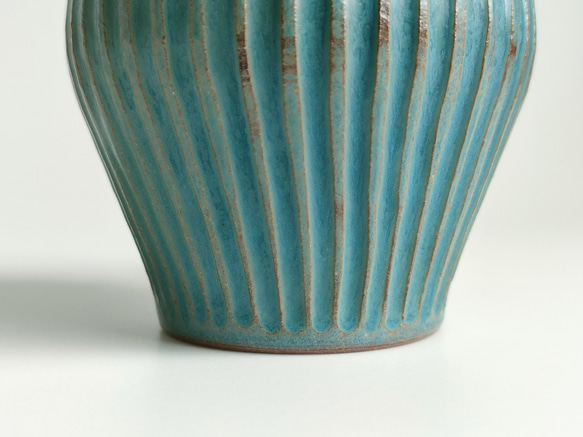 ターコイズブルー シノギカップ マグカップ プリーツマグ コーヒーカップ 小さめ 青 6枚目の画像
