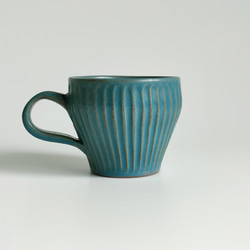 ターコイズブルー シノギカップ マグカップ プリーツマグ コーヒーカップ 小さめ 青 3枚目の画像