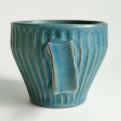 ターコイズブルー シノギカップ マグカップ プリーツマグ コーヒーカップ 小さめ 青 4枚目の画像
