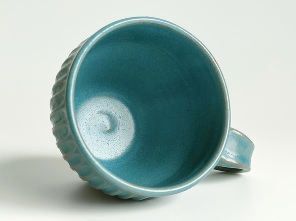 ターコイズブルー シノギカップ マグカップ プリーツマグ コーヒーカップ 小さめ 青 7枚目の画像