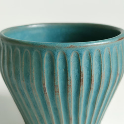 ターコイズブルー シノギカップ マグカップ プリーツマグ コーヒーカップ 小さめ 青 5枚目の画像