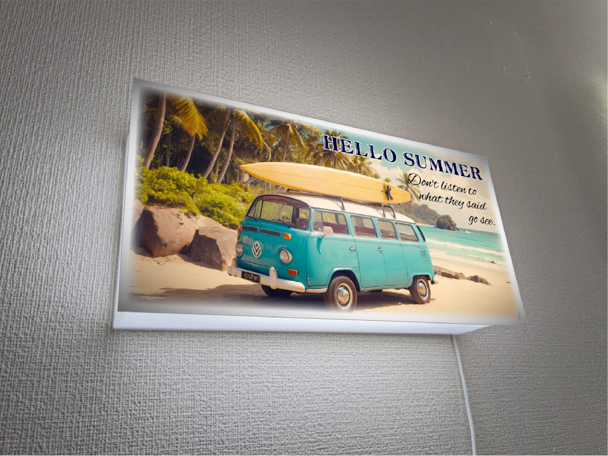 【壁掛け Lサイズ】ハロー サマー 海 夏 サーフワゴン サーフィン ヤシの木 ビーチ 看板 置物 雑貨 ライトBOX