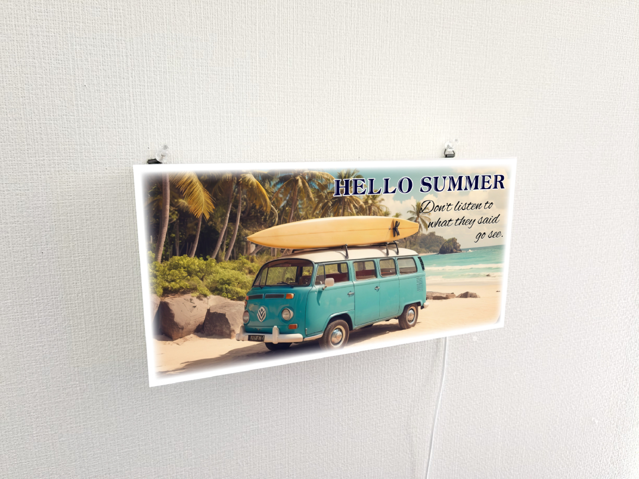 【壁掛け Lサイズ】ハロー サマー 海 夏 サーフワゴン サーフィン ヤシの木 ビーチ 看板 置物 雑貨 ライトBOX