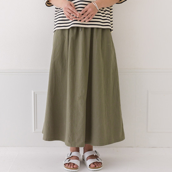 コットンリネンロゴ刺繍ギャザースカート 5枚目の画像