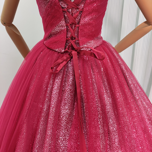 送料無料！豪華！ ベアトップ キラキラグリッターチュール ボルドー色  