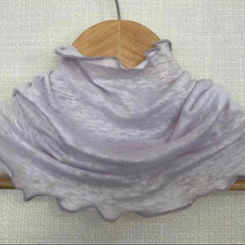ゆったりリネン麻100%ラベンダー&スラブ生地シングルウェーブネック 