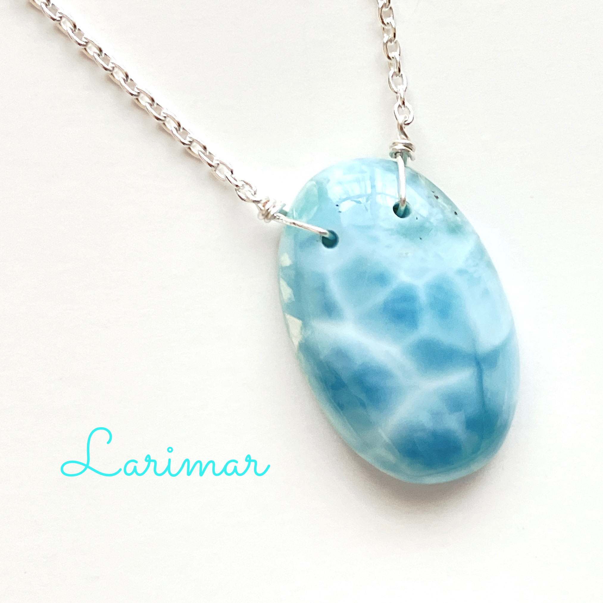 天然石　ラリマーの大粒ネックレス (シルバー925製・C)