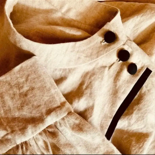 ハンドメイド リネン スタンドカラー ヨーク切替 パイピング くるみ  