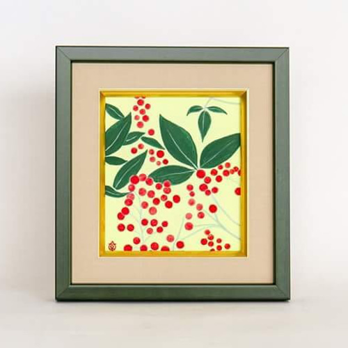 絵画・アクリル画】霜月 南天 ( なんてん ) 茶花 シリーズ｜アート 花