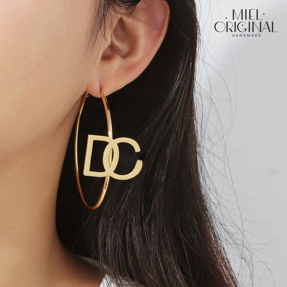 名入れ♡イニシャル✨フープピアス カスタムピアス ビッグピアス