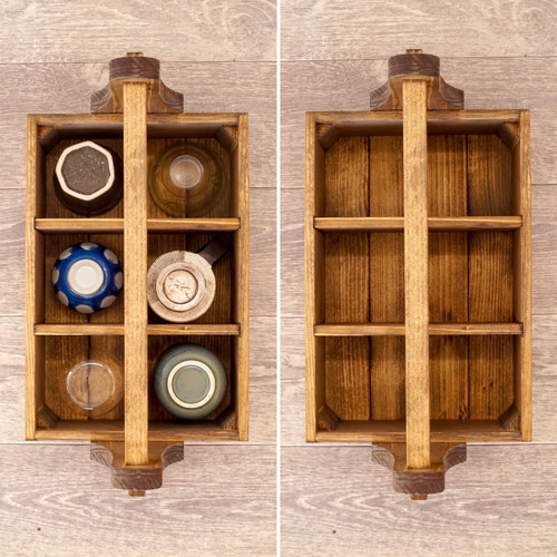 ②おかもち木箱 6仕切り【受注】茶 他2色湯呑 陶器 コップ