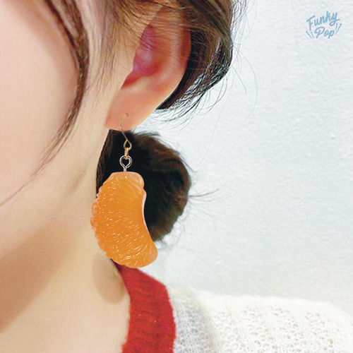 fac0085❁(箱入り)ミニチュア リアル 一粒 みかん ピアス ピアス