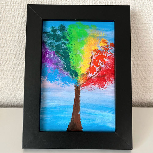 幸せ運ぶ虹色の木ハガキサイズ 絵画 happy24 通販 17674179