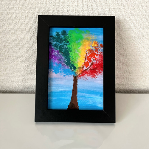 幸せ運ぶ虹色の木ハガキサイズ 絵画 happy24 通販 17674179｜Creema