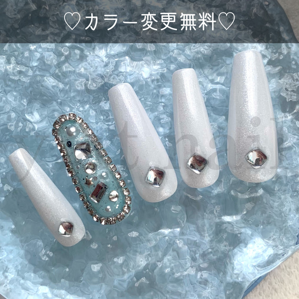 サイズオーダー】[Y003]グラス ネイルチップ 韓国 キラキラ キレイめ  