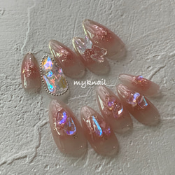 ネイルチップ ワンホン フレンチ クリアストーン ビジュー うるうる ネイルチップ ワンホン 韓国 ビジュー 氷ネイル ストーン