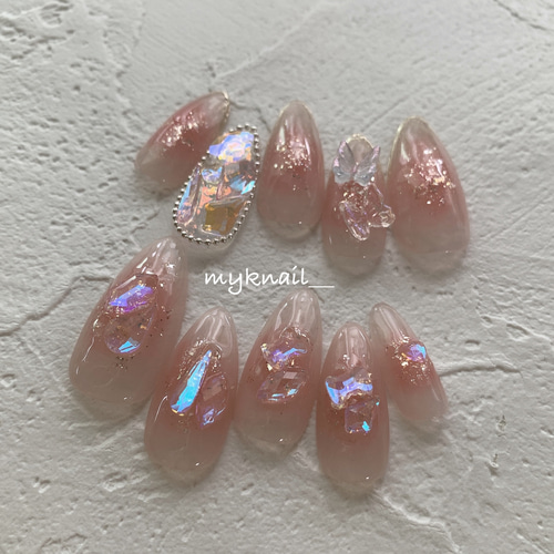 ワンホンネイル フラワー ビジュー うるうるネイル ネイルチップ（つけ