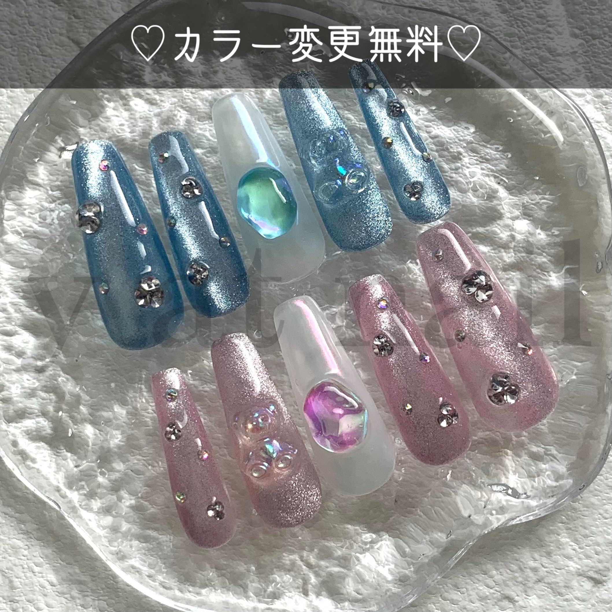 ネイル まとめ売り サイズオーダー】[Y004]ジェリー ネイルチップ 韓国 キラキラ